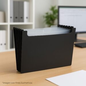 Montaje ARCHIVADOR TIPO ACORDEÓN PLÁSTICO (COLOR NEGRO - TAMAÑO A4 DE 5 DIVISIONES)
