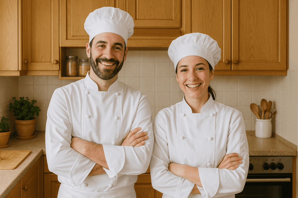 Foto de dos chef en la cocina del hogar