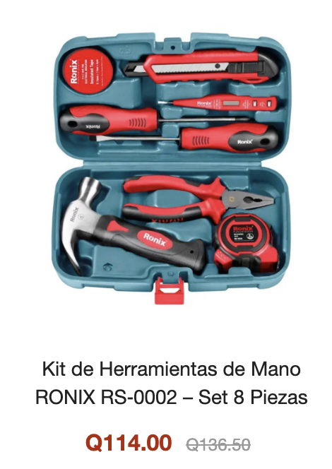 Kit básico de herramientas en pacifiko Guatemala