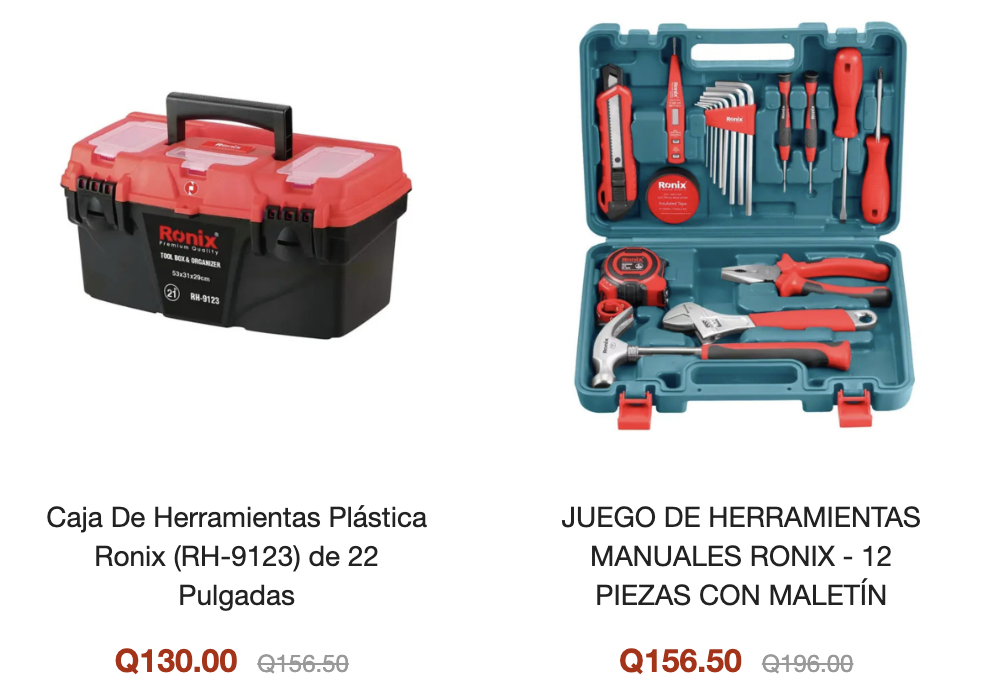 Productos de caja de herramientas en pacifiko Guatemala