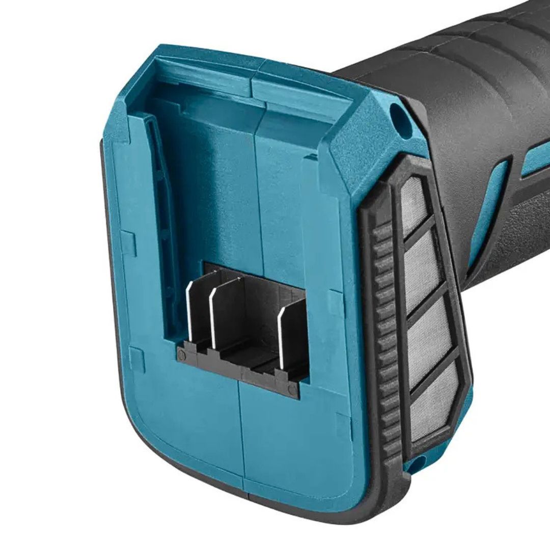 Donde se conecta la bateria de Mini Amoladora Esmeriladora Angular Inalámbrica 20V RONIX