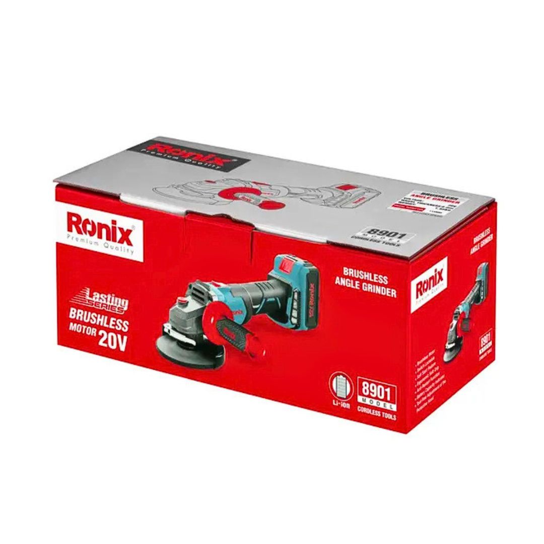 Foto de la caja de la Mini Amoladora Esmeriladora Angular Inalámbrica 20V RONIX